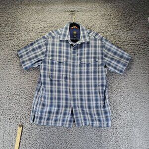 Aigle Shirt Mens Large Blue Plaid Short Sleeve Button Down Rayon Blend
